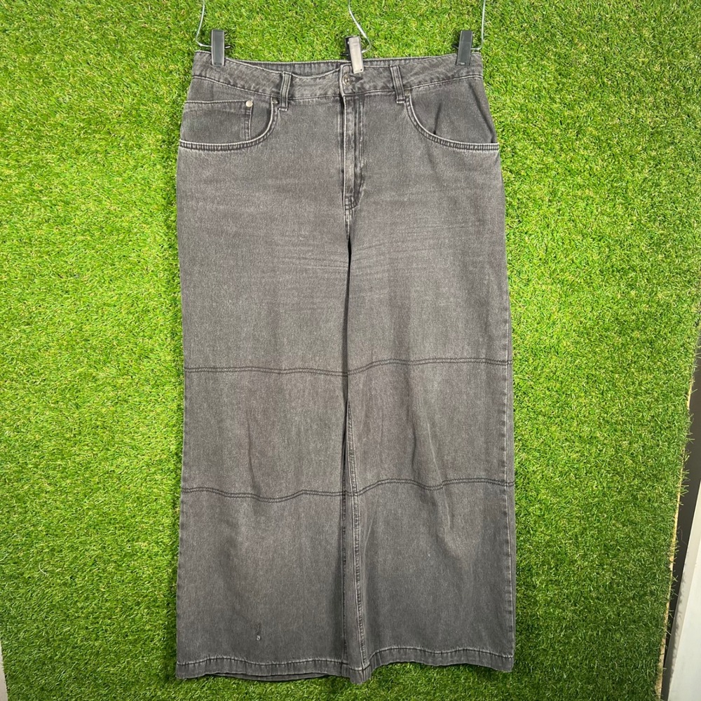 The Ragged Priest Ragged Jeans 32 Washed Black Wide Leg Baggy Seam Denim Pants